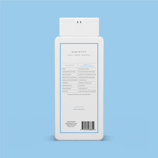 Back of Powder & Cotton Body Wash bottle showing ingredient list and directions