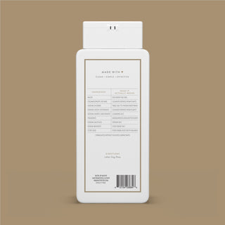 Back of Sandalwood & Shea Butter Body Wash bottle showing ingredient list and directions