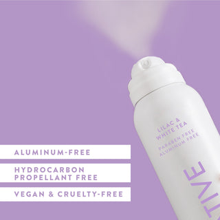 Native deodorant with text saying "Aluminum-free, hydrocarbon propellant free, vegan & cruelty-free"
