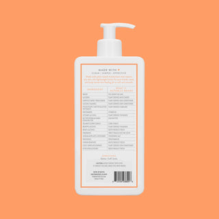 Back view of Native Sweet Peach & Nectar Moisturizing Lotion bottle showing the ingredient list and directions