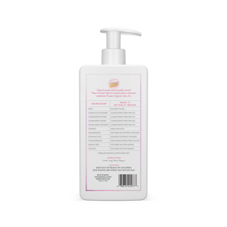 Back of Piece of Cake Moisturizing Shampoo bottle showing ingredient list and directions