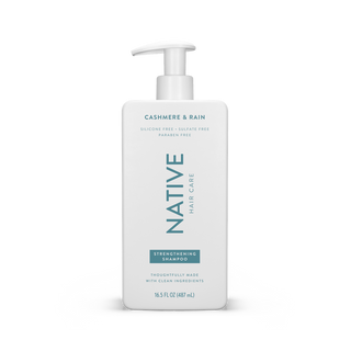 Native Blackberry & Green Tea Strengthening Shampoo bottle with text reading “Silicone Free, Sulfate Free, Paraben Free”