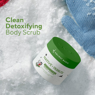 Native x Peanuts Detoxifying Body Scrub, highlighting 'Clean Detoxifying Body Scrub'.
